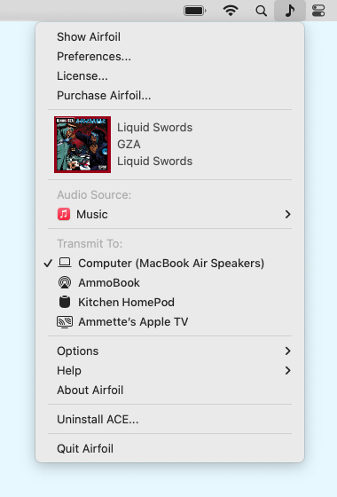 Airfoil's global menu